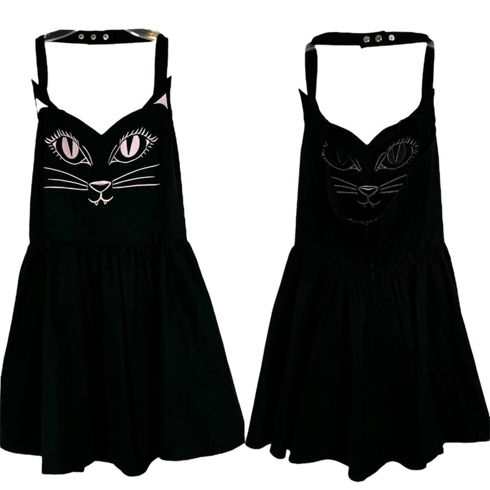 NWT The Grave Girls X Dolls Kill Here Kitty Mini Dress Black Embroidered Size S‎